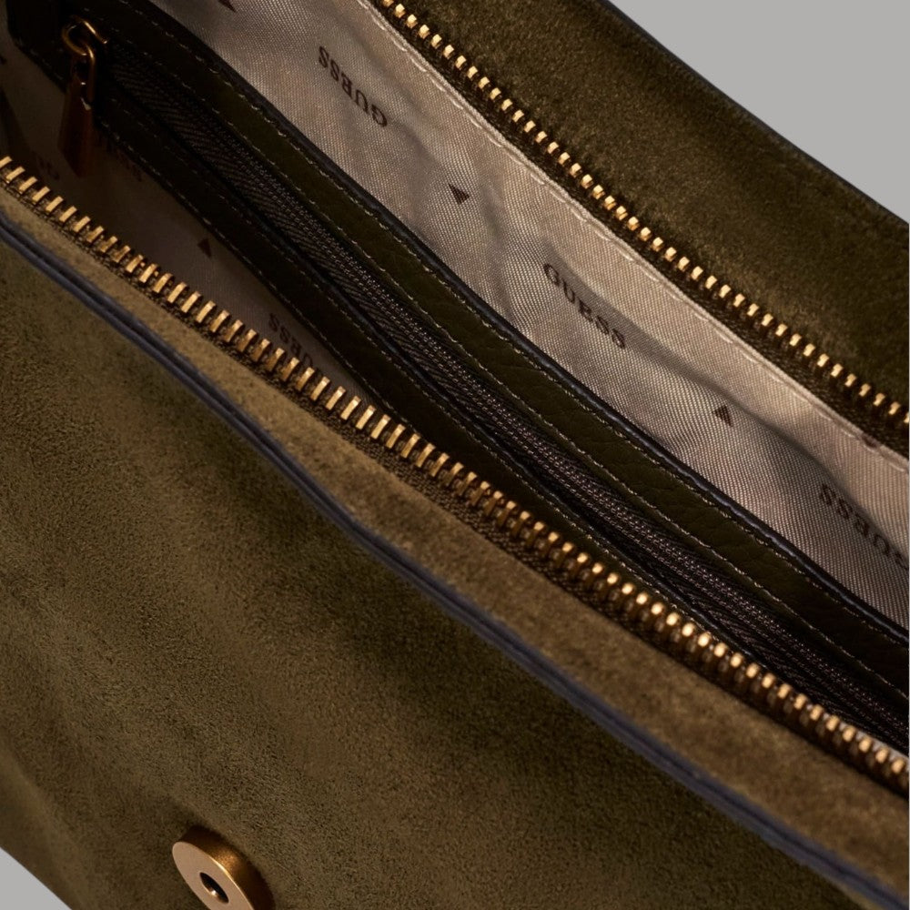 Borsa a spalla grande Guess Camden effetto scamosciato
