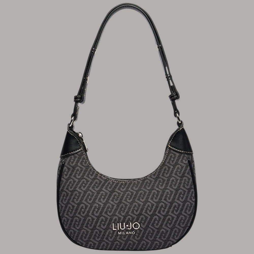 Borsa a tracolla Liu Jo Small nera in jacquard monogramma con logo LIUJO MILANO