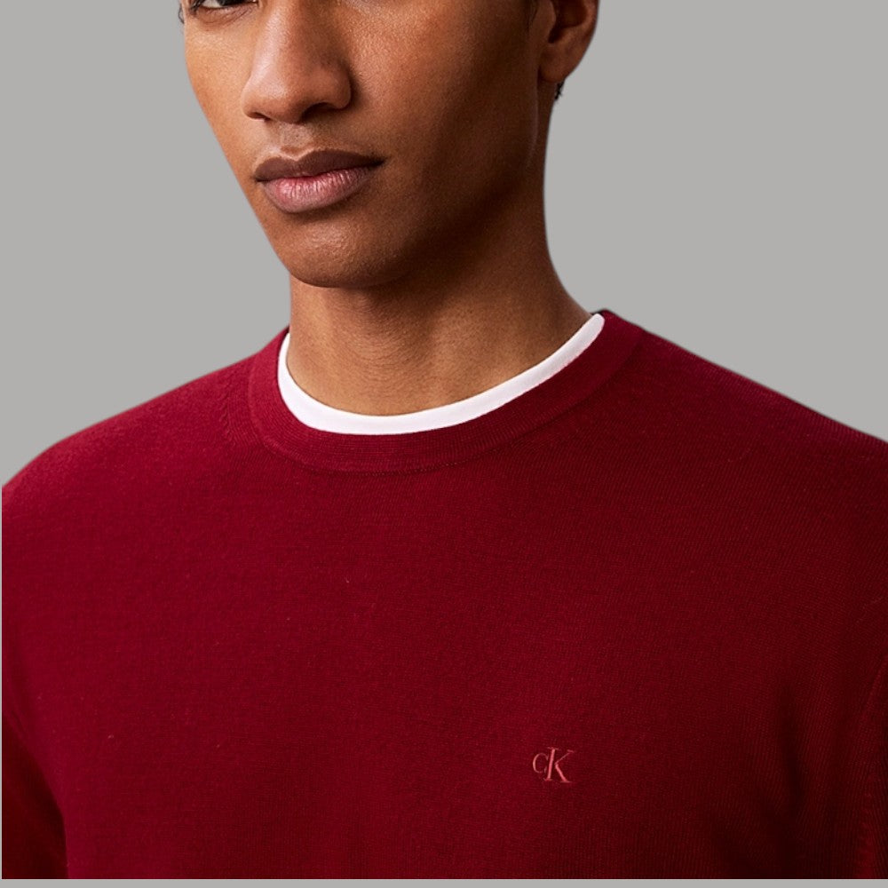 Calvin Klein maglione in lana merino rosso con logo ck ricamato sul petto