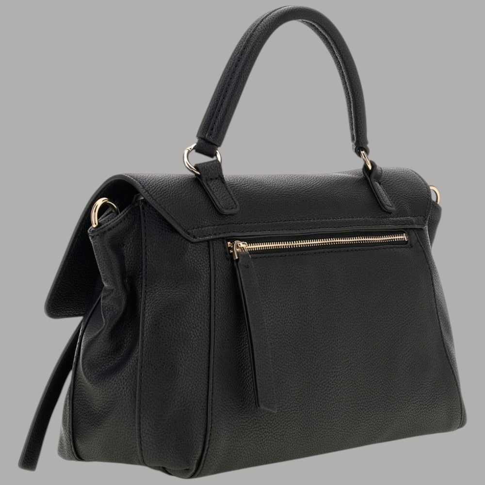 Borsa a mano con tracolla Guess Devon marrone con patta e logo