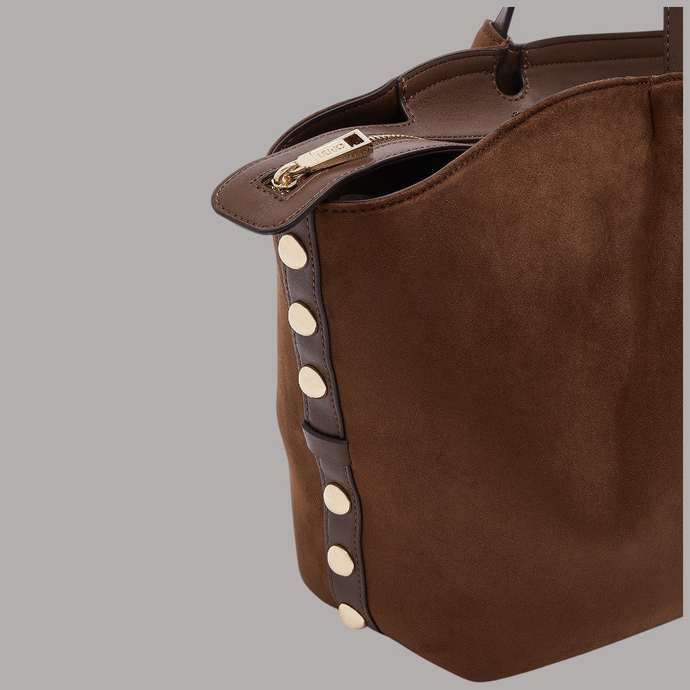 Liu Jo borsa tote grande in marrone con dettagli dorati e decorativa su lato