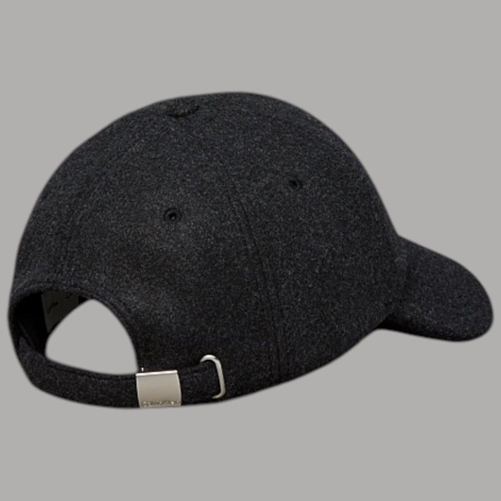 Calvin Klein cappello in feltro nero con logo ricamato, retro, chiusura con fibbia