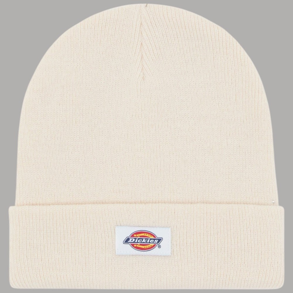 Berretto Dickies a coste crema con risvolto e patch logo frontale