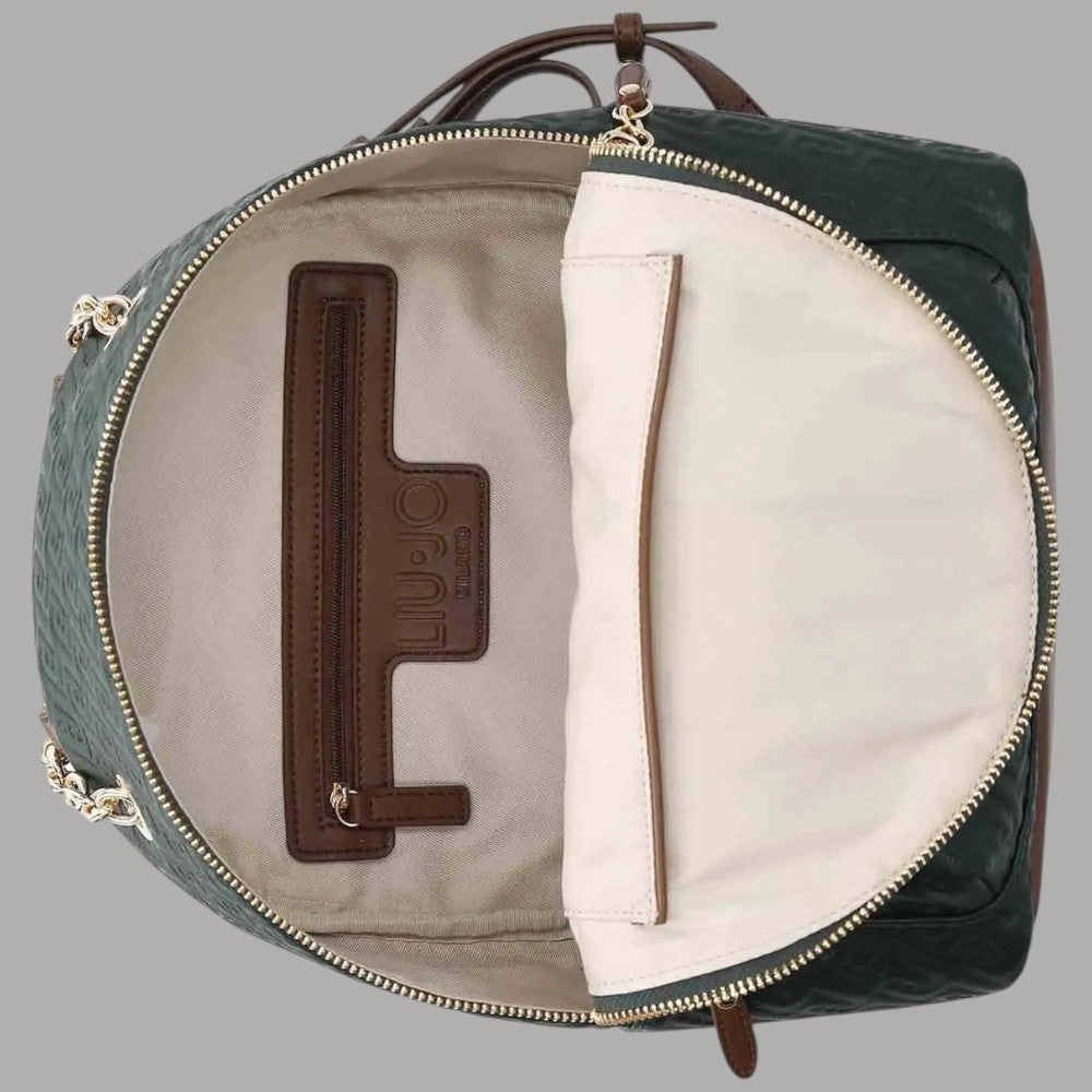 Zaino Liu Jo Ematite logata monogram, texture saffiano, tasca esterna con zip, dettaglio tracolla regolabile