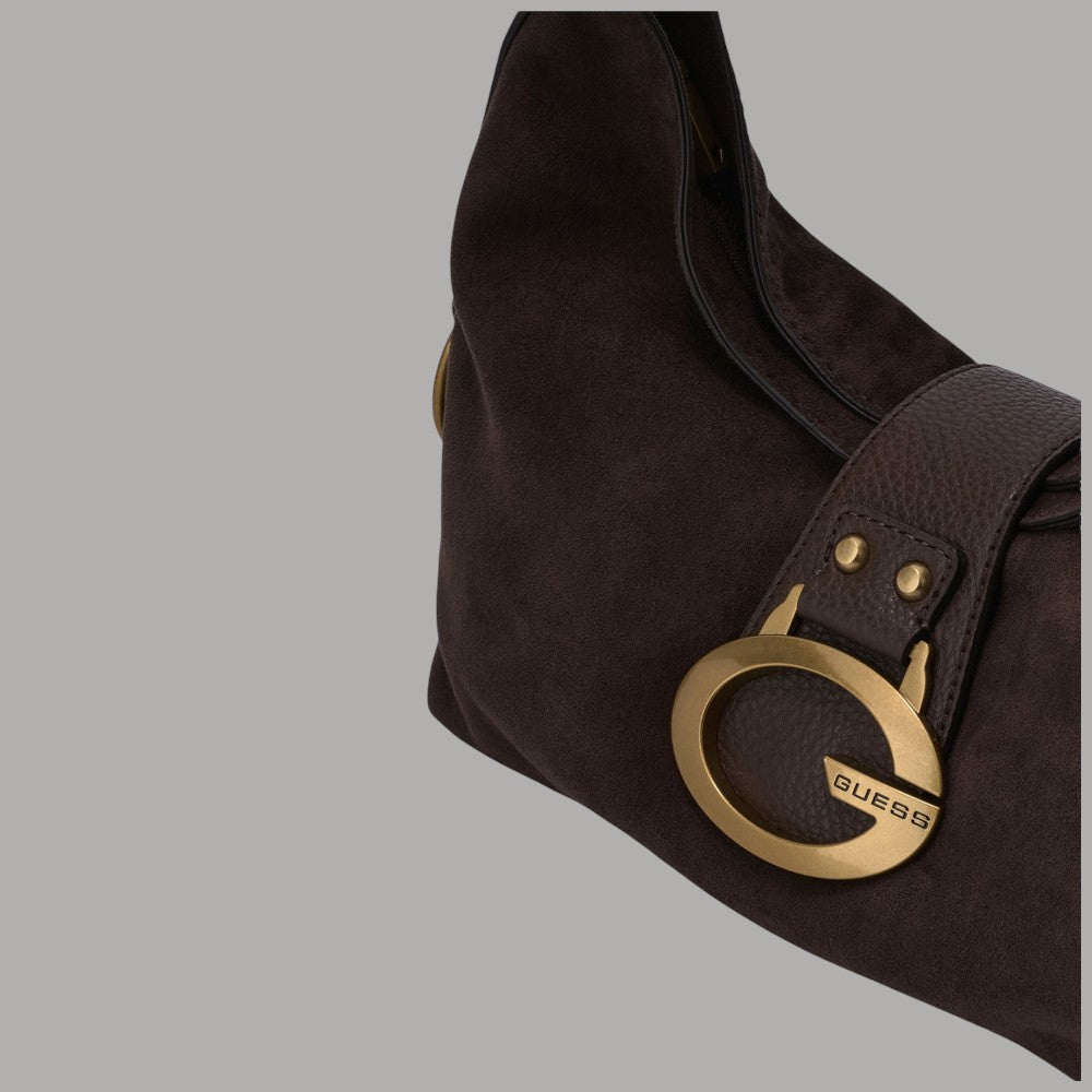 Borsa a spalla grande Guess Camden effetto suede