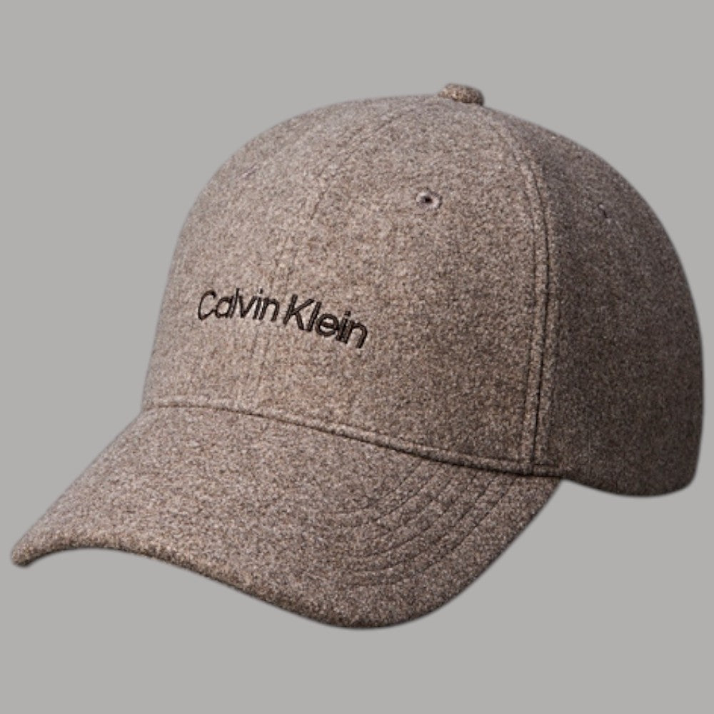Calvin Klein cappello in feltro beige con logo ricamato montato frontale