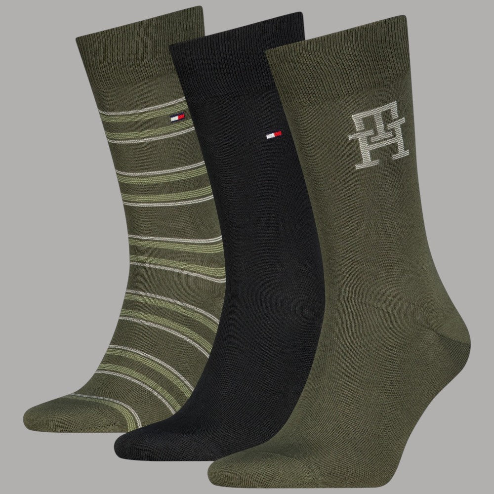 Calzini verdi da uomo Tommy Hilfiger 3 paia in scatola regalo