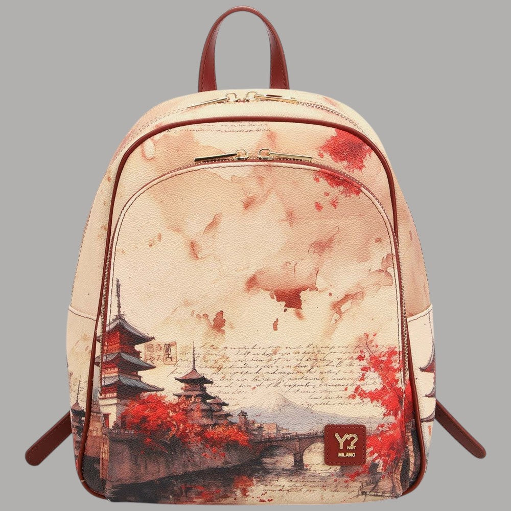 Zaino YNot Yes Bag con stampa di pagode e alberi rossi