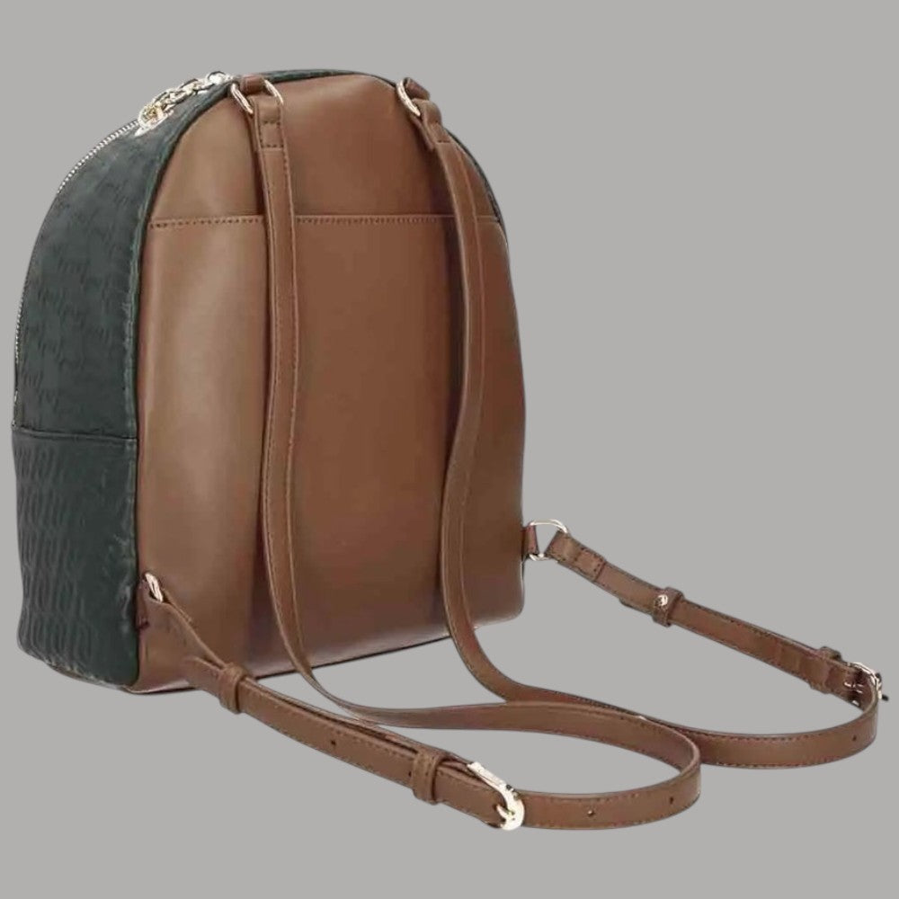 Zaino Liu Jo Ematite logo monogram in pelle marrone e verde con dettagli in metallo