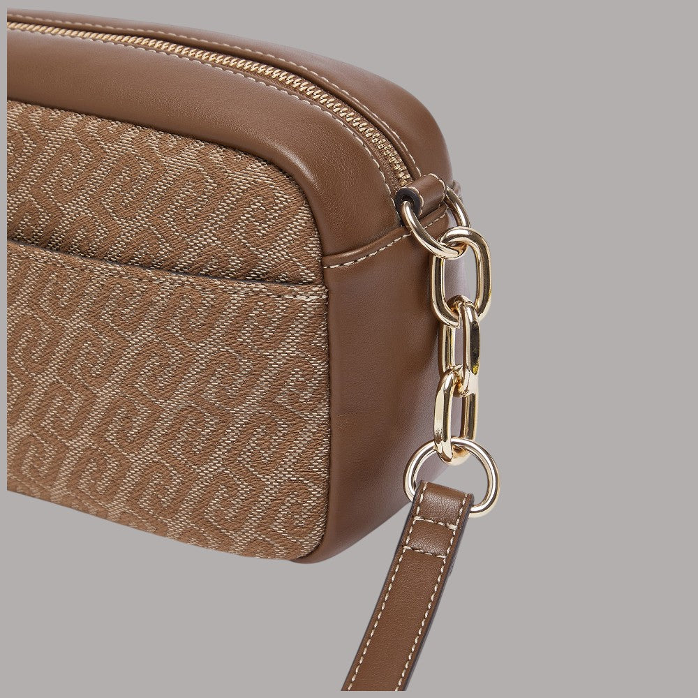 Borsa a tracolla Liu Jo Faiza in tessuto jacquard beige e pelle color tortora
