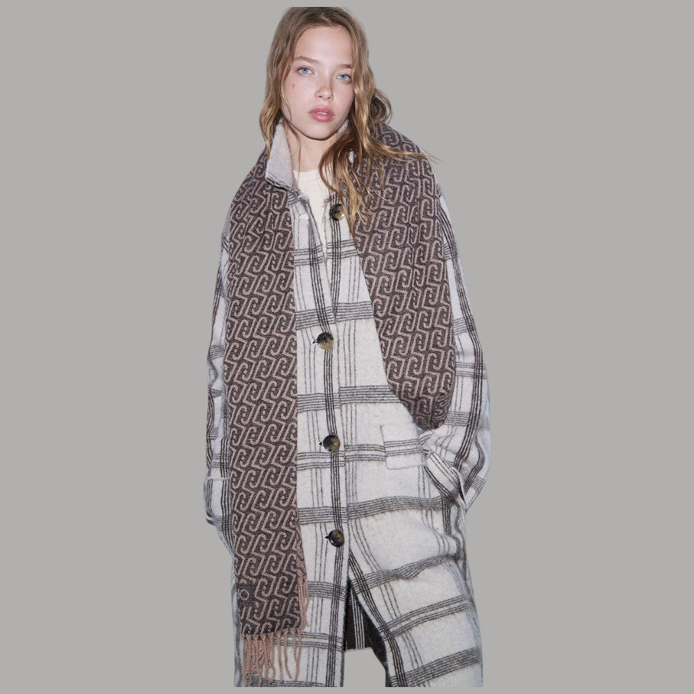 Liu Jo sciarpa con frange logo monogram beige e marrone 180x70