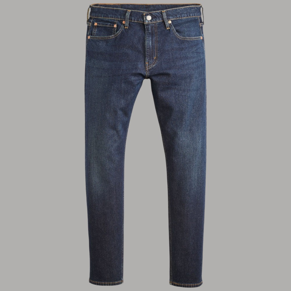 Jeans Levi's 512 Slim Taper in denim blu scuro con cuciture contrasto e dettaglio zip frontale
