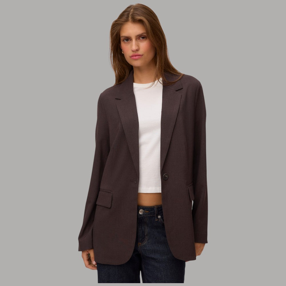 Vero Moda Giacca blazer loose fit marrone con revers classici e tasche frontali