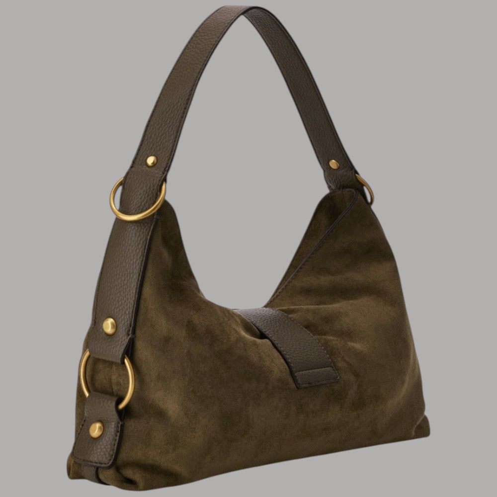 Borsa a spalla grande Guess Camden effetto suede