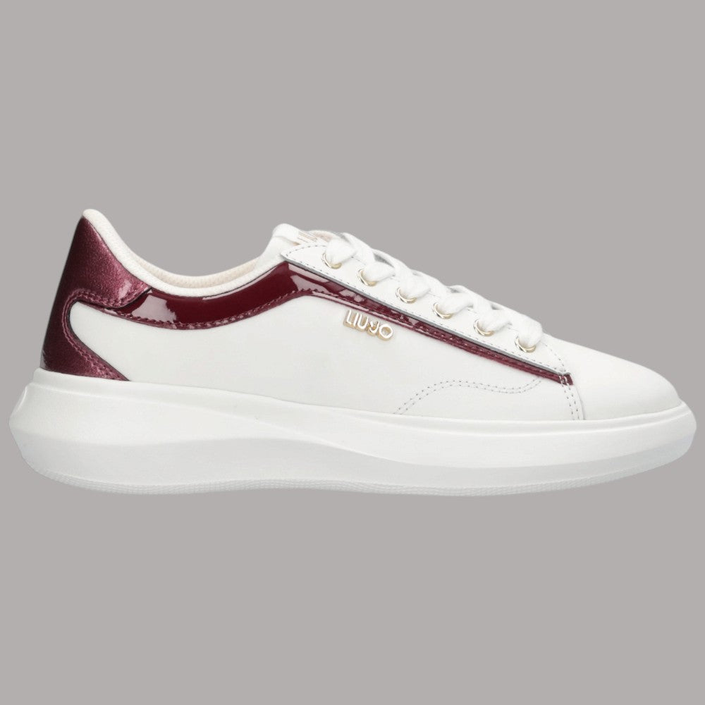 Sneakers Liu Jo Casper in pelle bianca con dettagli vernice bordeaux e logo dorato