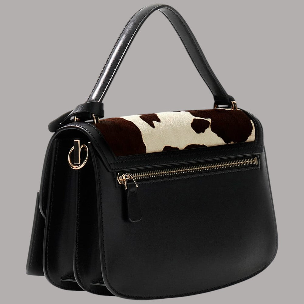 Guess Audrey black handbag with animal print trim and removable strap