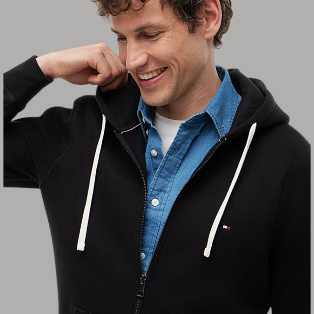 Felpa con cappuccio e zip blu Tommy Hilfiger con logo piccolo