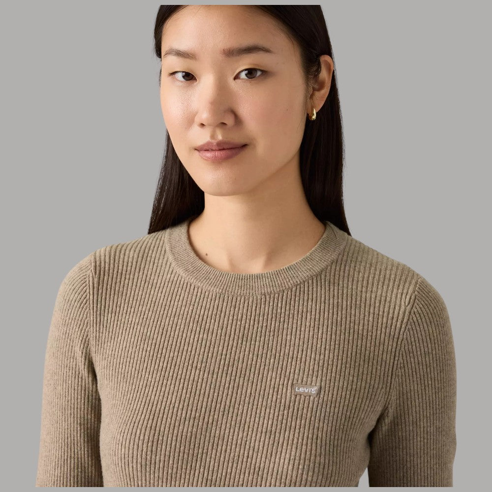 Maglia girocollo Levi's a coste, taupe, logo piccolo sul petto