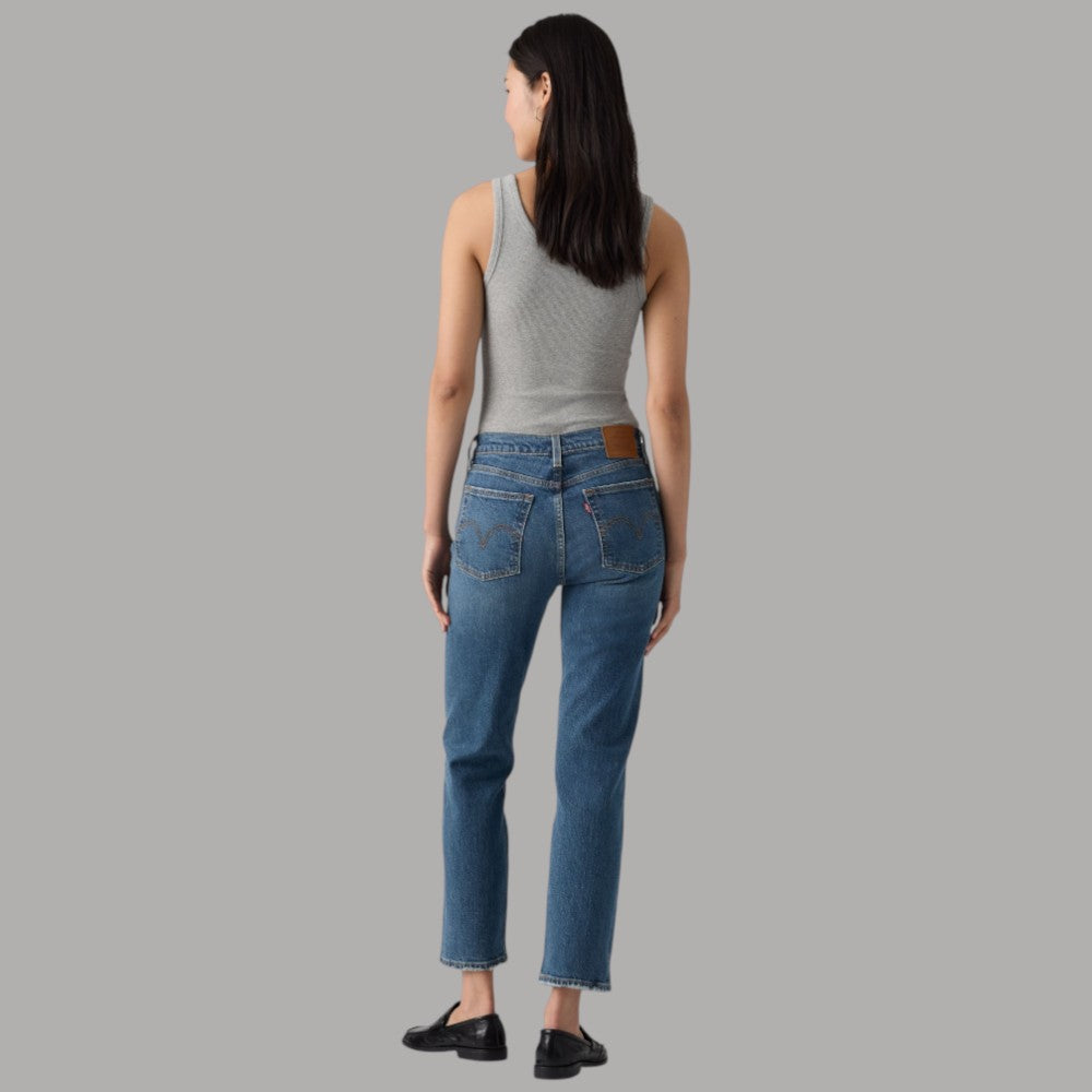 LEVI'S Jeans dritti da donna Wedgie fit dritti in denim blu con tasche posteriori visibili