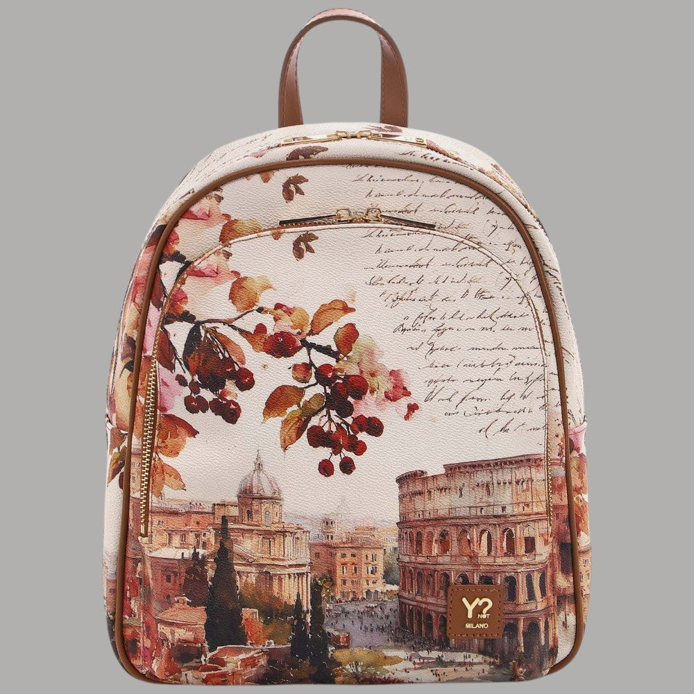 Zaino YNot Yes Bag con stampa di Roma, fiori e scritte