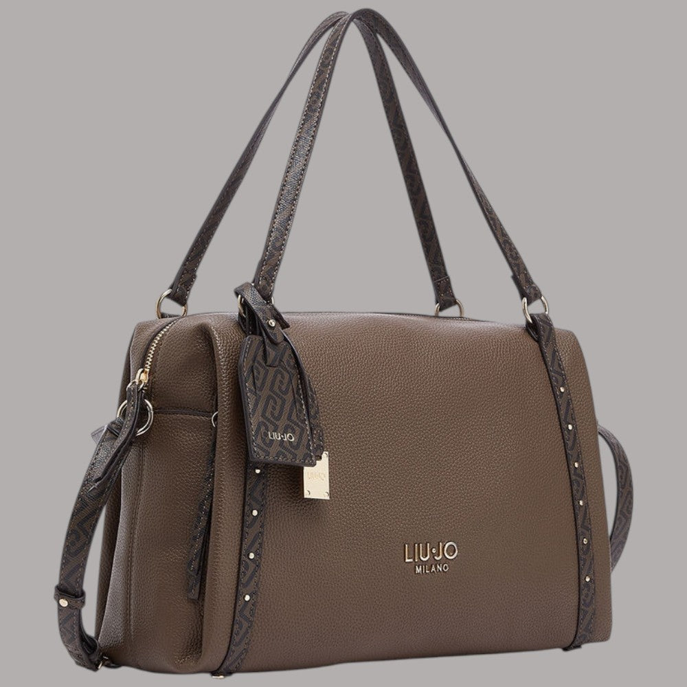 Borsa Liu Jo a spalla media effetto grana color marrone con dettagli logati