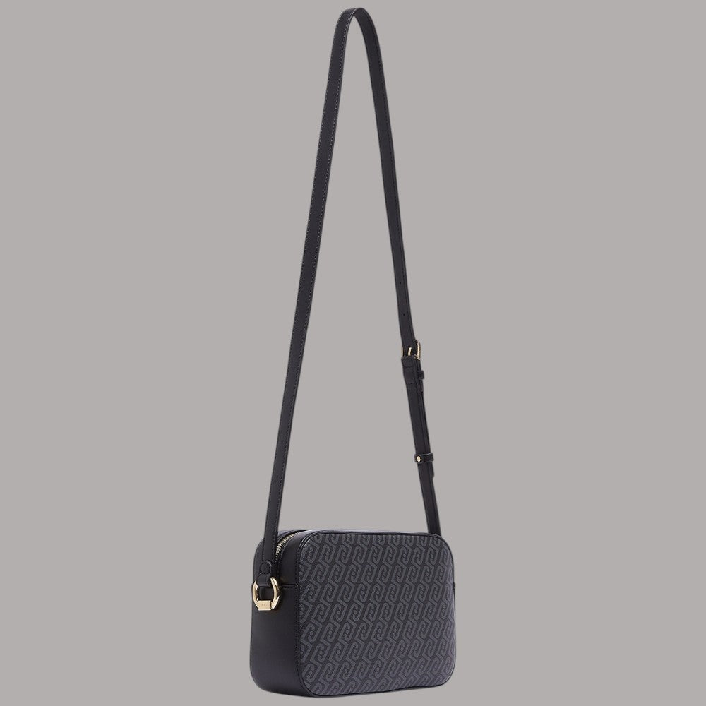 Borsa a tracolla Liu Jo nera con logo monogram grigio e dettagli dorati