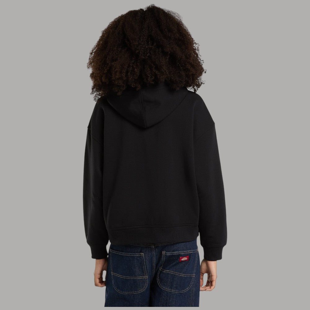 Felpa con cappuccio da donna nera Dickies, vista posteriore con coulisse e bordo a coste