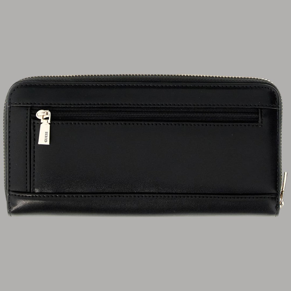 Portafoglio grande Guess nero con logo 4G e chiusura zip around