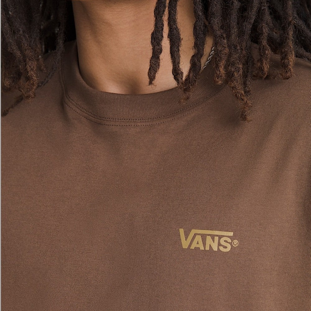 T-shirt Vans marrone in cotone con logo Vans ricamato sul lato sinistro del petto