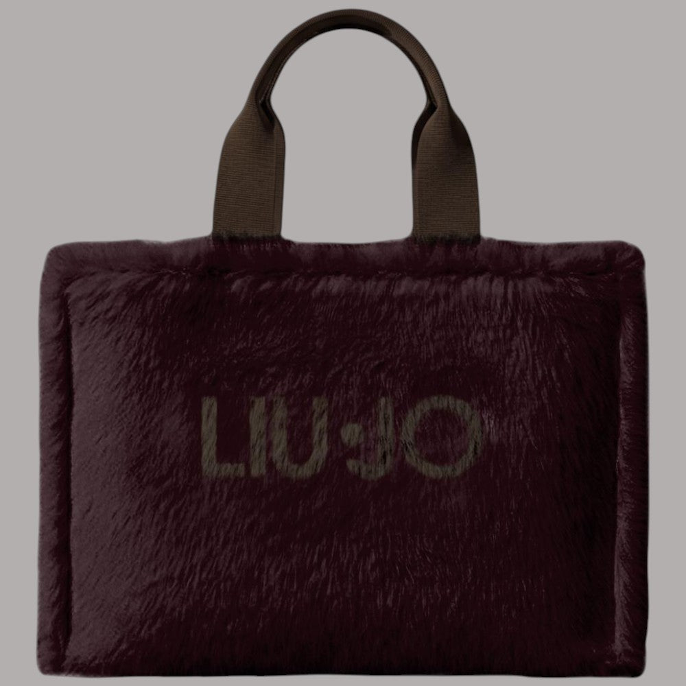 Borsa Liu Jo in velluto bordeaux con logo dorato, dettagli con manici in tessuto marrone