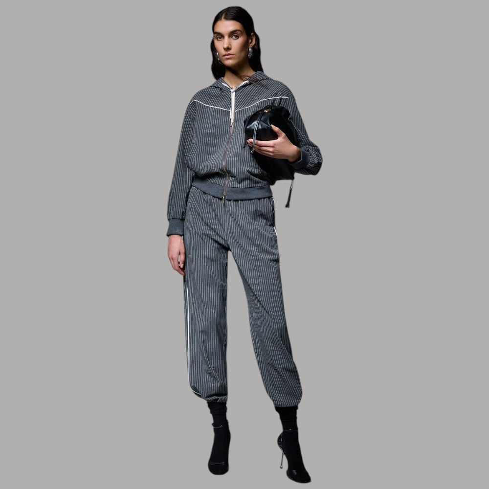 Pantalone Liu Jo tessuto TF6149T691A con finitura a righe e zip sul davanti