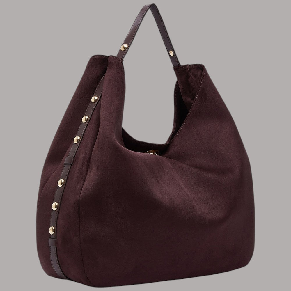 Borsa grande Liu Jo hobo con borchie in bordeaux con manico in pelle