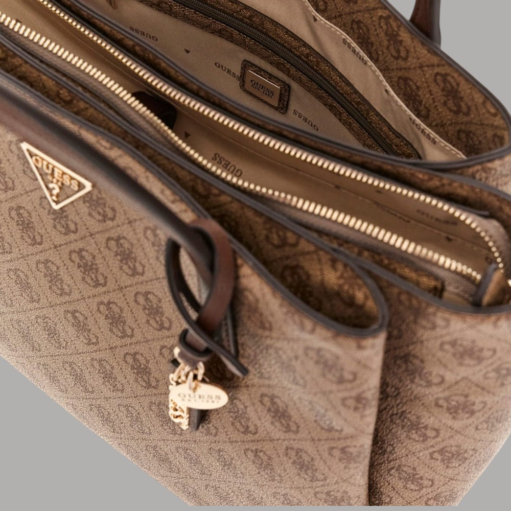 Borsa shopping Guess Noelle II Tech Tote marrone con stampa 4G