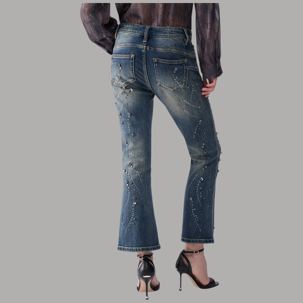 Jeans Liu Jo bootcut con strass e tasche posteriori, vista da dietro