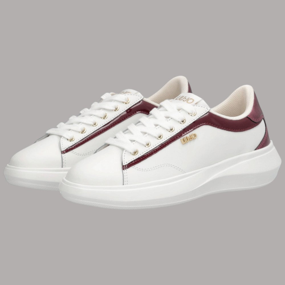 Sneakers Liu Jo Casper in pelle bianca con dettaglio vernice bordeaux