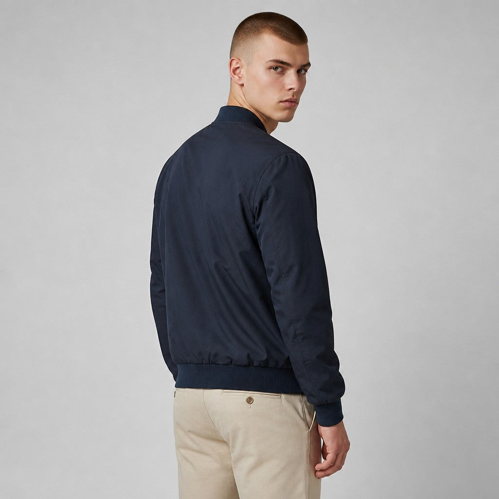 Markup softshell stretch bomber jacket navy color without print or texture details, view from back