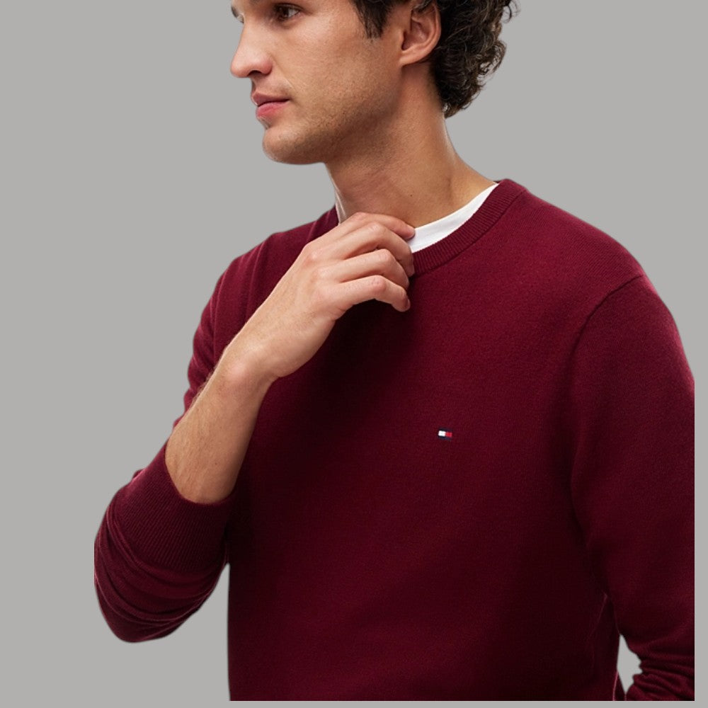 Pullover Tommy Hilfiger blu in pima cashmere con bandierina ricamata