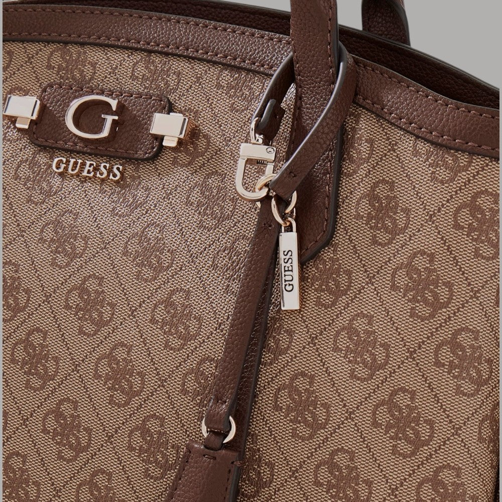 Borsa tote marrone Guess con logo, zip e manici in tinta