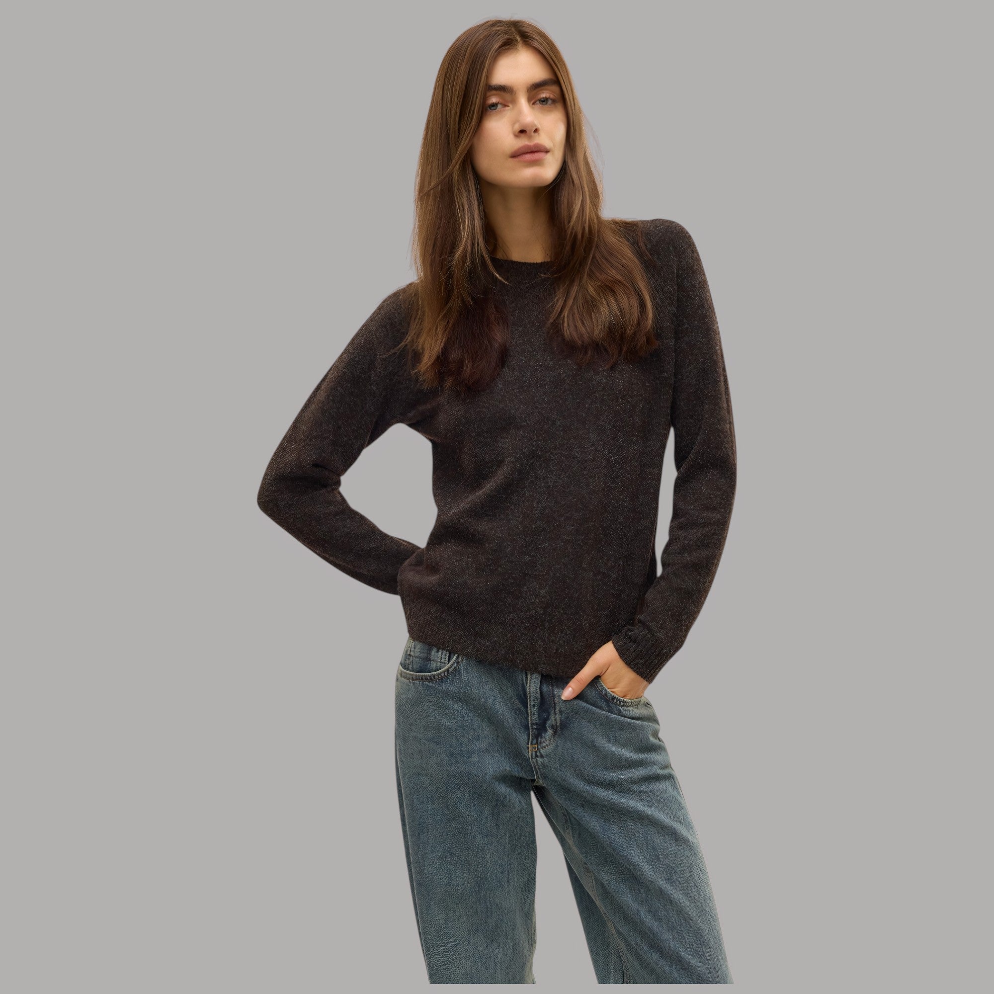 Vero Moda pullover paricollo donna in tessuto melange grigio scuro con vestibilità comoda