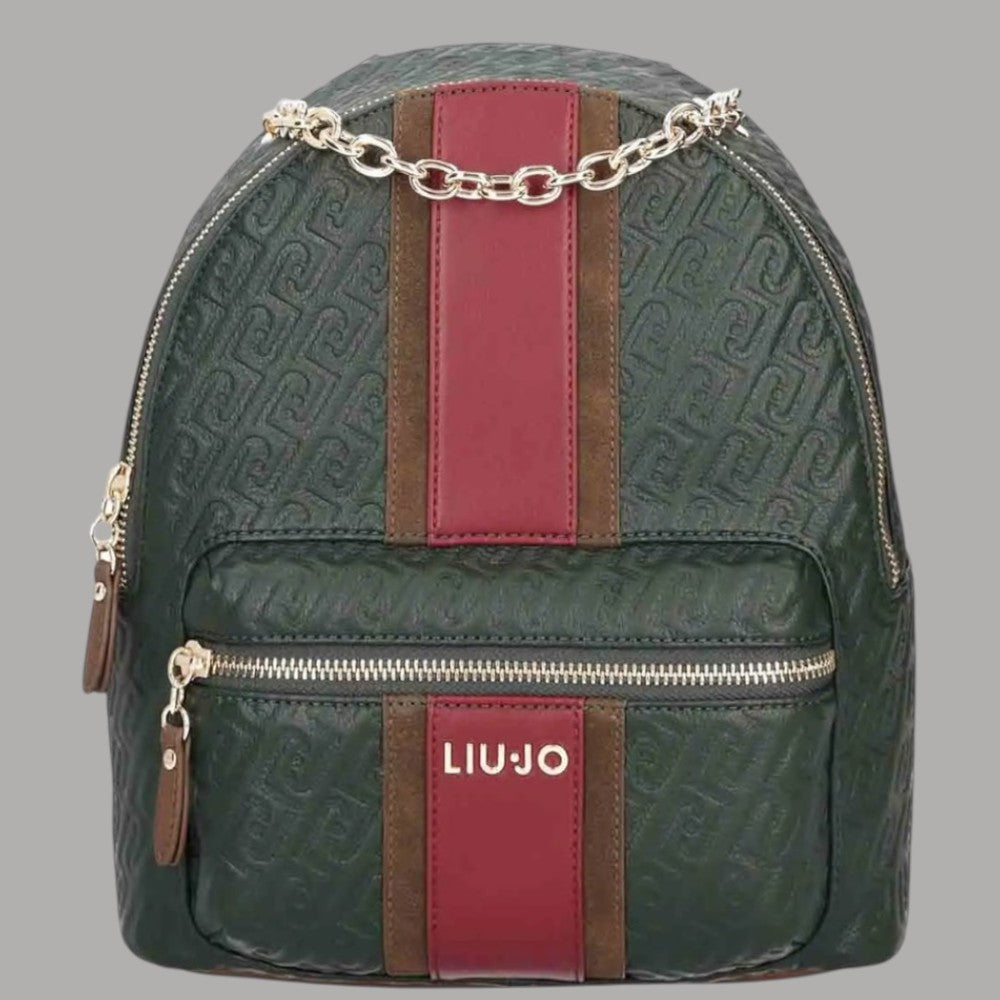 Liu Jo Zaino verde con dettagli in rosso e marrone logo monogram e catena metallica