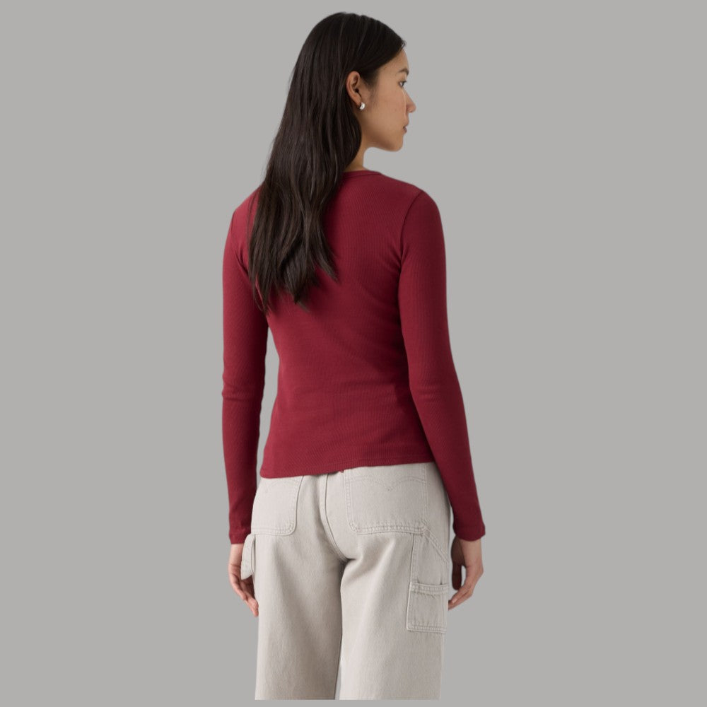 LEVI'S Hayes T-shirt maniche lunghe rosso acceso texture fine