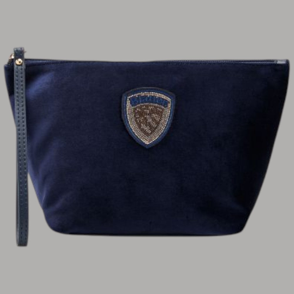 Beauty case pochette da donna Blauer blu navy con logo ricamato e dettagli in pelle con tracolla