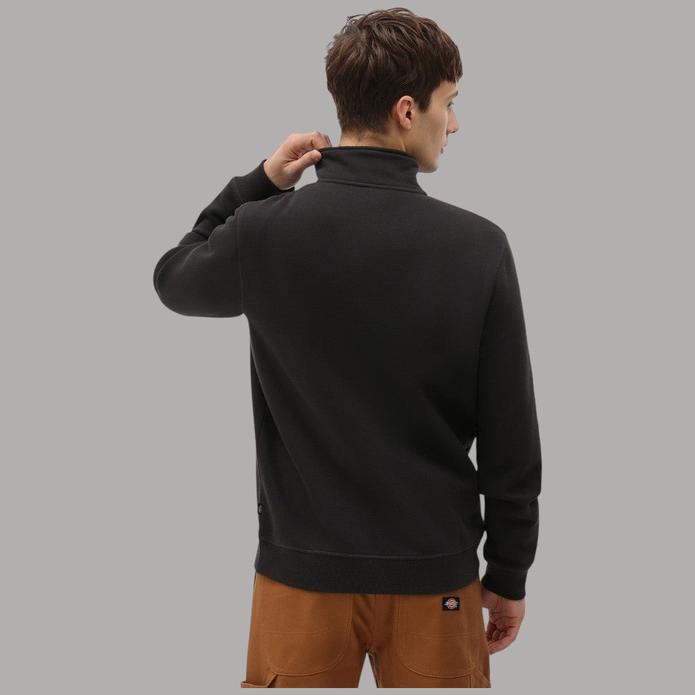 Felpa mezza zip marrone scuro vista posteriore, polsini e bordo a costine