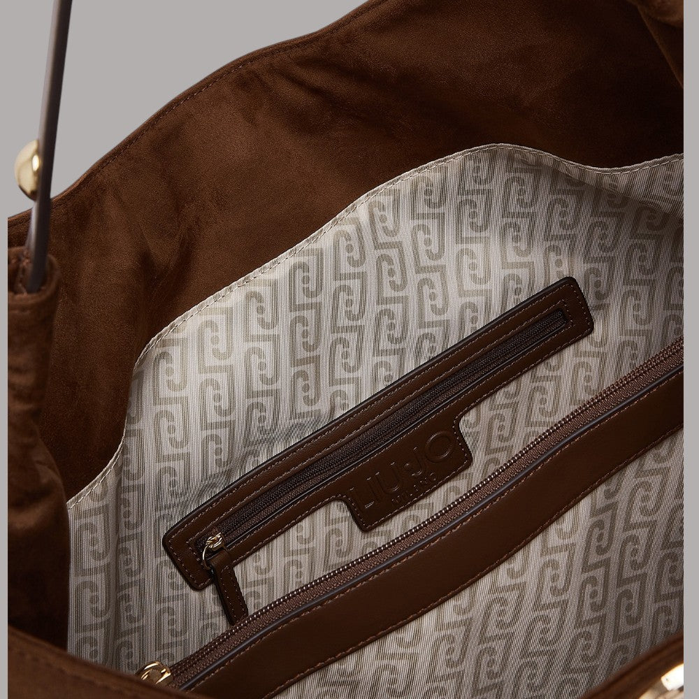 Borsa grande Liu Jo hobo con borchie in pelle marrone e dettaglio con borse interne
