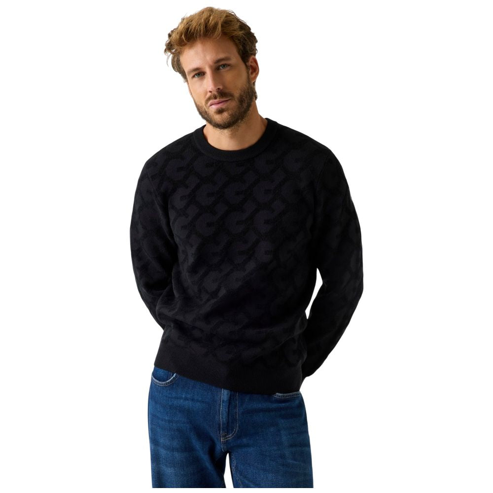 Guess pullover nero logo jacquard a sbalzo JOHN M5BR19 Z0470 JBLK Maglieria Guess