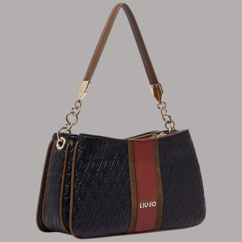 Borsa a mano Liu Jo piccola nera con dettagli in marrone e rosso embossed logo