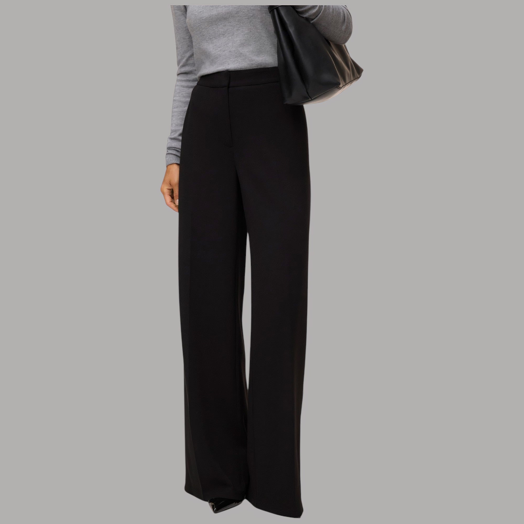 Pantaloni wide leg Vero Moda nero con tessuto lisci e cuciture decorative retro