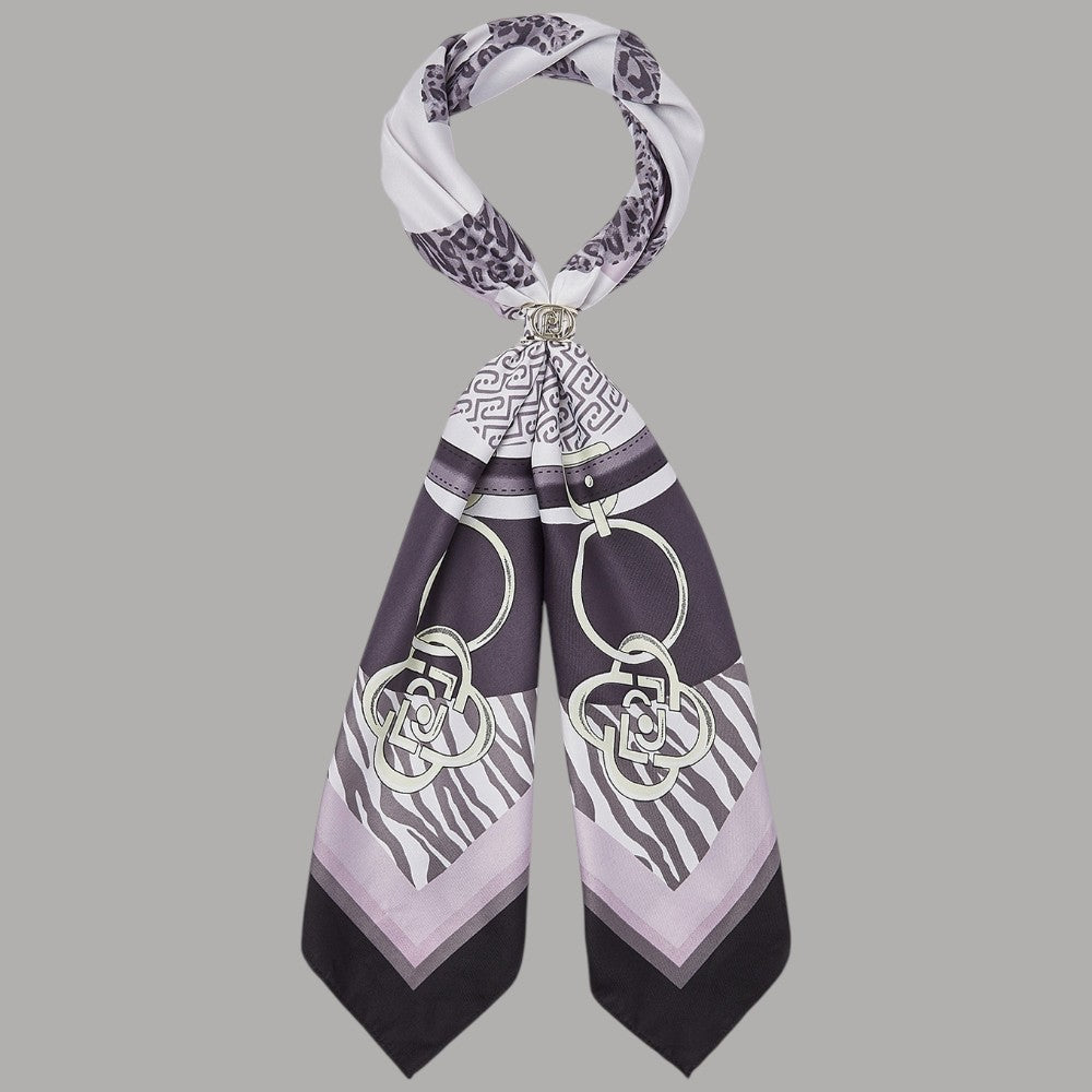 Foulard Liu Jo annodato, con stampa geometrica, zebrata e dettagli a catena