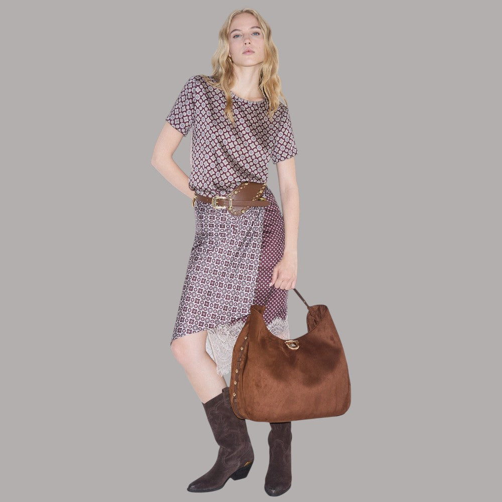Borsa grande Liu Jo hobo con borchie in morso marrone chiaro con dettaglio dorato