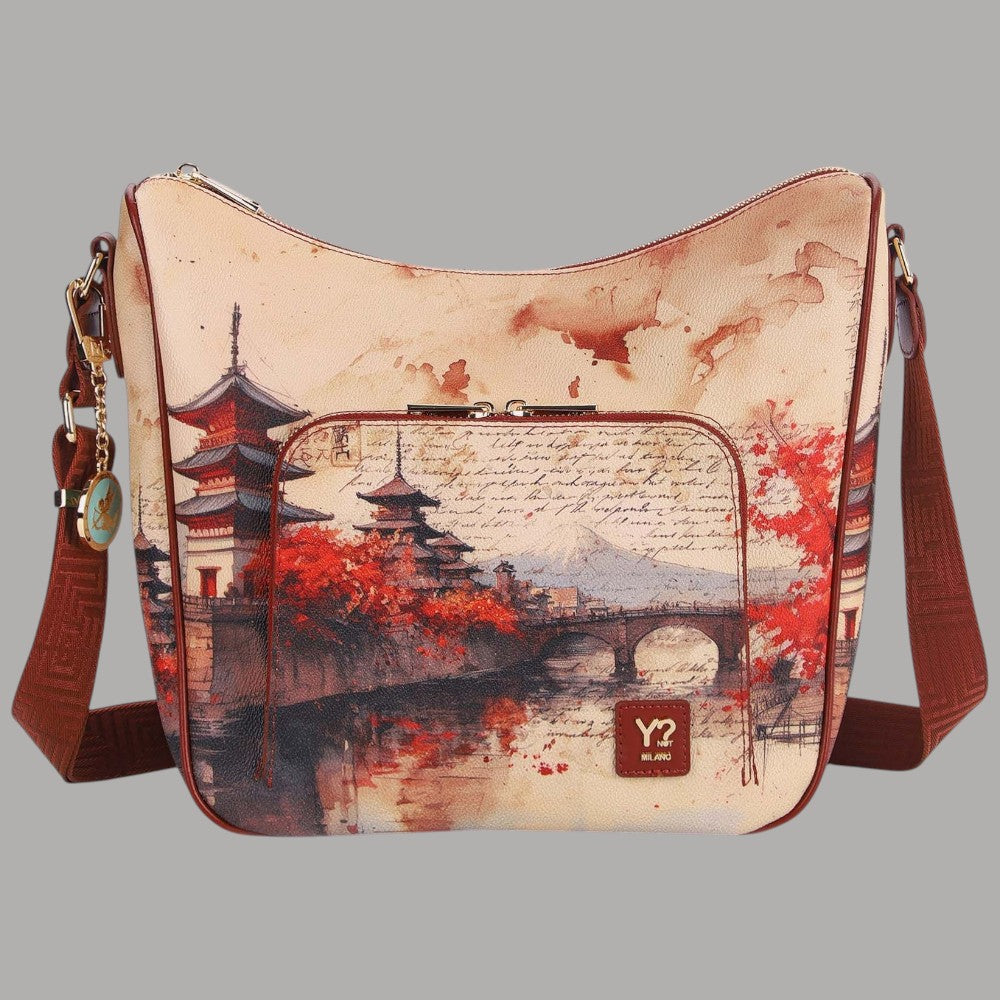 YNot shoulder bag stampa città con dettagli in bianco, rosso e nero
